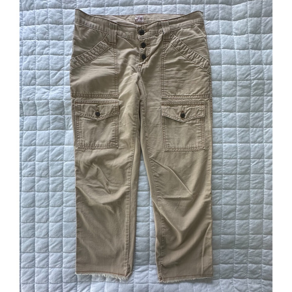 JOIE Pants Womens 29 Khaki Cropped Cargo Low Rise Straight Leg Casual Gorpcore - Picture 1 of 13